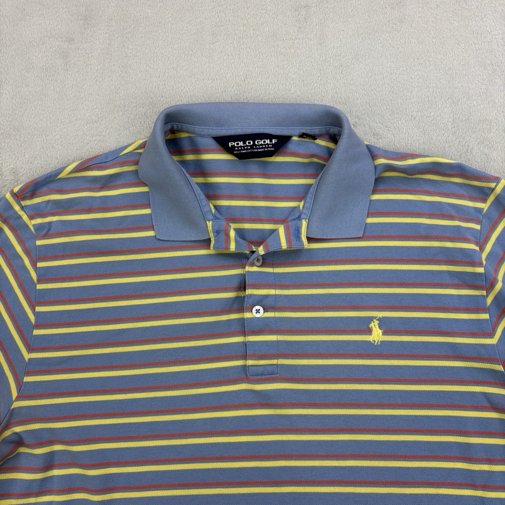 Vintage Polo Golf Polo Mens Large Blue Striped 90s Pima Cotton Pony Collared - Picture 2 of 10